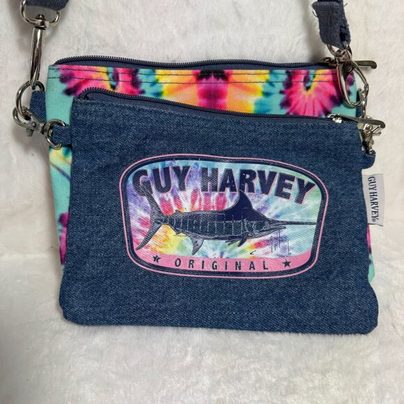 Guy Harvey Tie-Dye double Crossbody Bags 2 in one design denim tie-dye - Picture 1 of 11